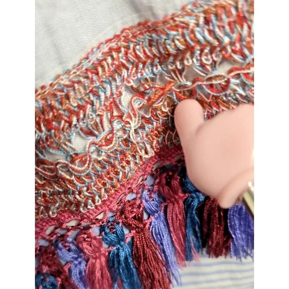 ZARA Boho Smocked Embroidered Midi Dress M Tassel Trim Multicolor Stripe Resort - Picture 8 of 16